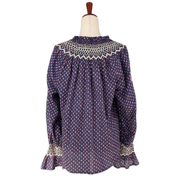 FIGUE Charlie Embroidered Peasant Top in Foulard Mini Berry Size L - Picture 8 of 10